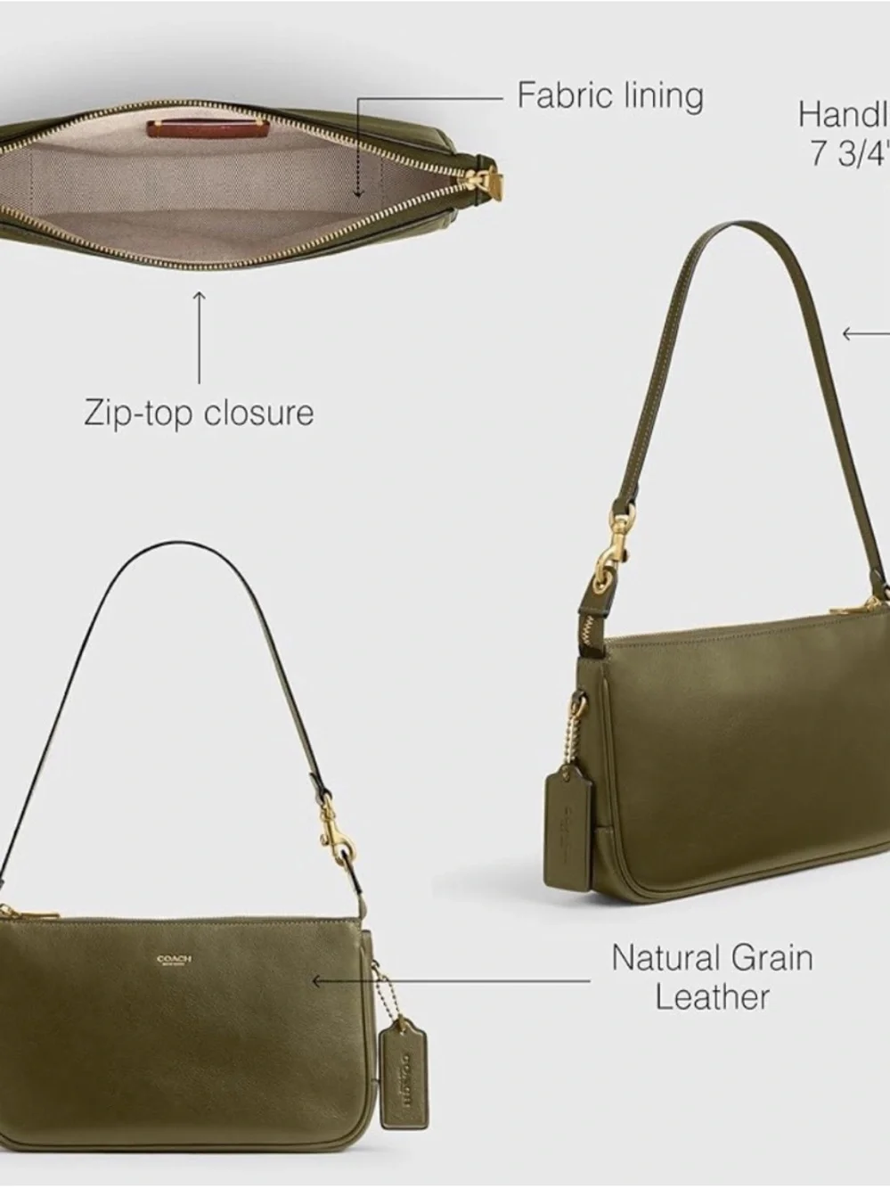 Coach Olive Green Leather Plaza Shoulder Bag with Gold Hardware - Picture 3 of 10